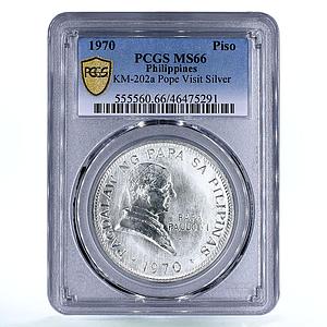 Philippines 1 piso Pope Paul VI Visit MS66 PCGS silver coin 1970