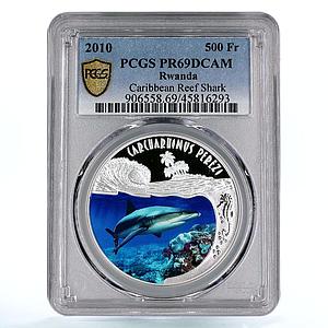 Rwanda 500 francs Marine Life Caribbean Shark Fauna PR69 PCGS silver coin 2010
