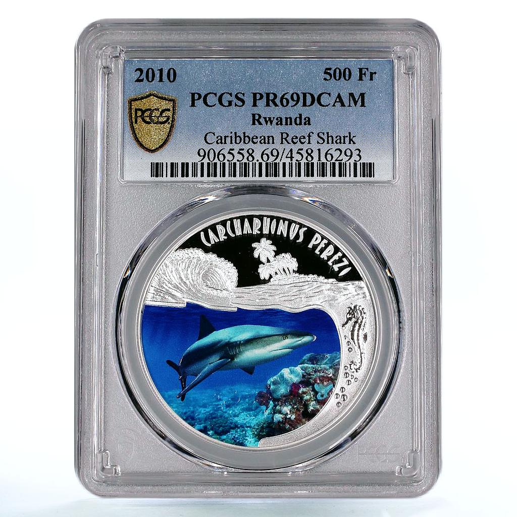 Rwanda 500 francs Marine Life Caribbean Shark Fauna PR69 PCGS silver coin 2010