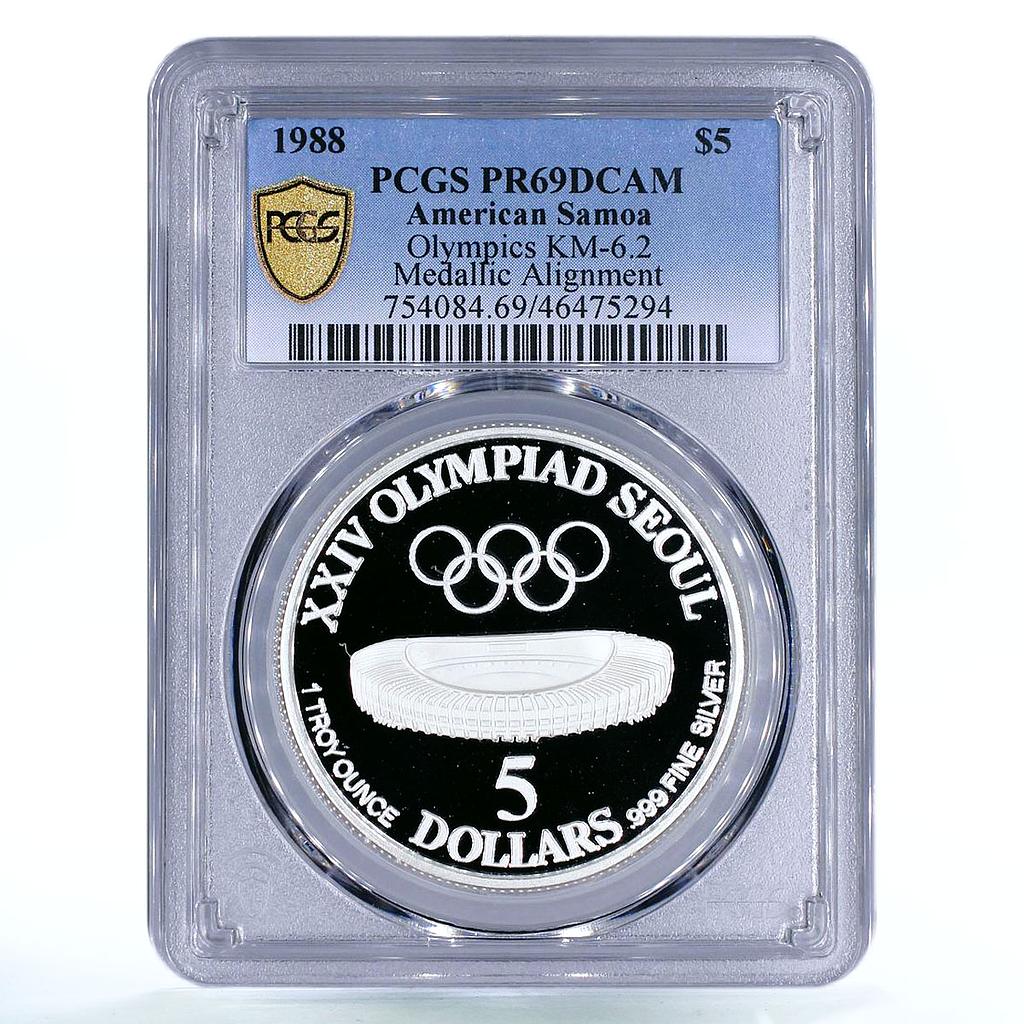 Samoa 5 dollars Seoul Olympic Games Sports Stadium PR69 PCGS silver coin 1988