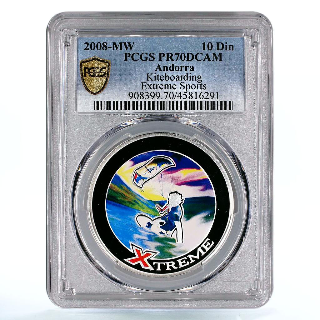 Andorra 10 dinars Extreme Sports Kiteboarding PR70 PCGS colored silver coin 2008