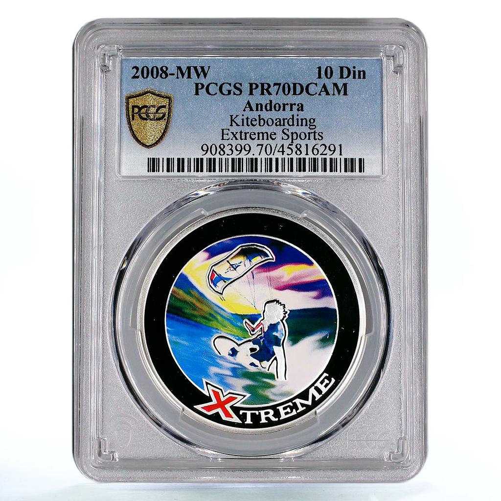 Andorra 10 dinars Extreme Sports Kiteboarding PR70 PCGS colored silver coin 2008