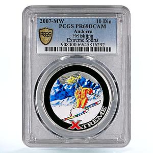 Andorra 10 diners Extreme Sports Heliskiing PR69 PCGS colored silver coin 2007