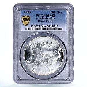 Czechoslovakia 500 korun Centennial of Czech Tennis MS68 PCGS silver coin 1993