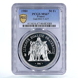 France 50 francs Freedom Equality Fraternity Hercules MS67 PCGS silver coin 1980