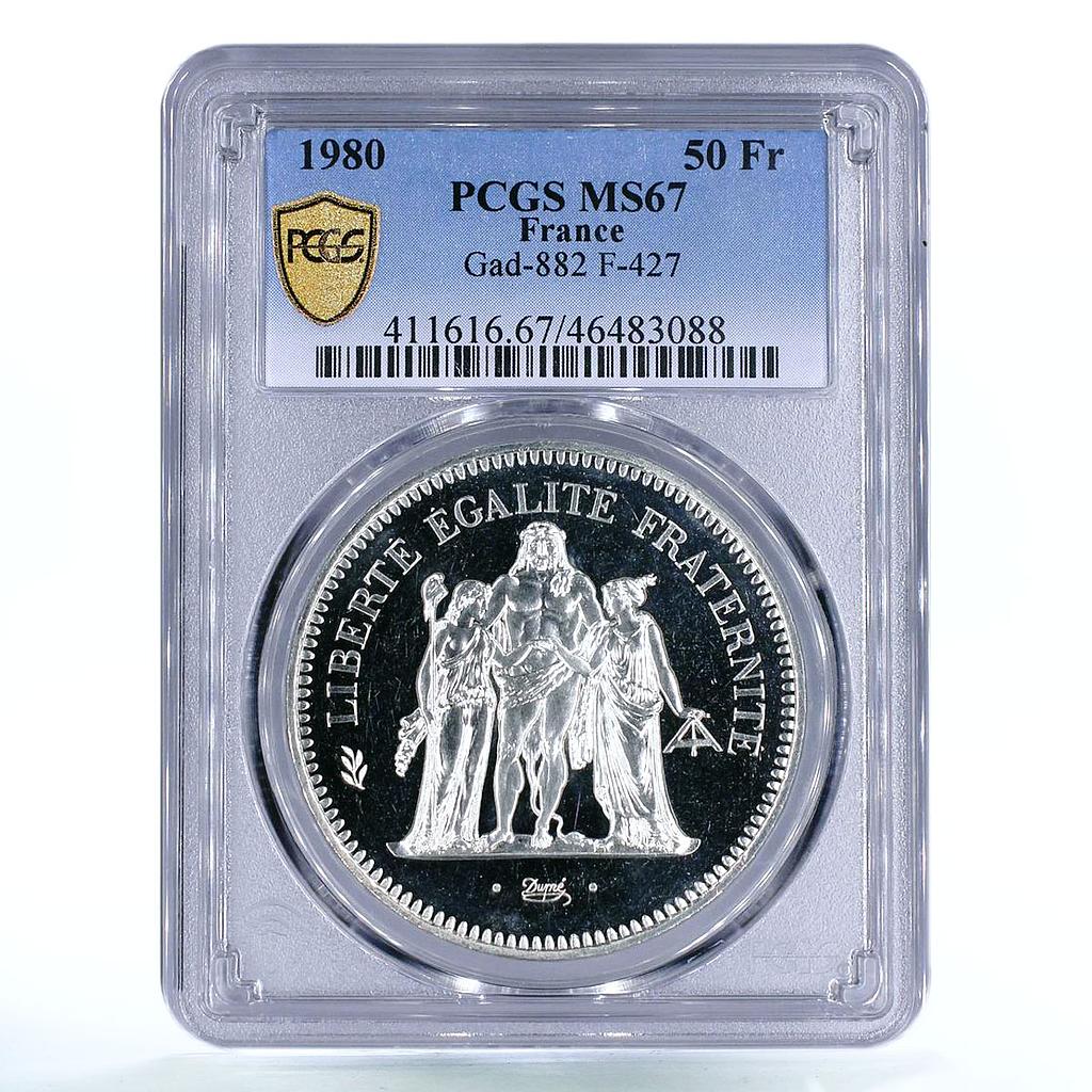 France 50 francs Freedom Equality Fraternity Hercules MS67 PCGS silver coin 1980