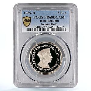 India 5 rupees Premier-Minister Jawaharlal Nehru PR68 PCGS CuNi coin 1989