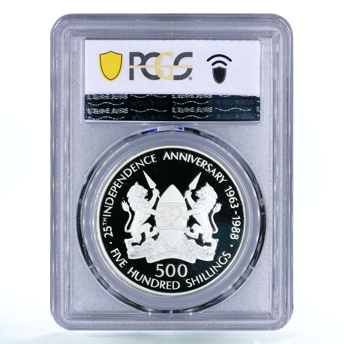 Kenya 500 shillings 25 Years of Independence PR68 PCGS silver coin 1988