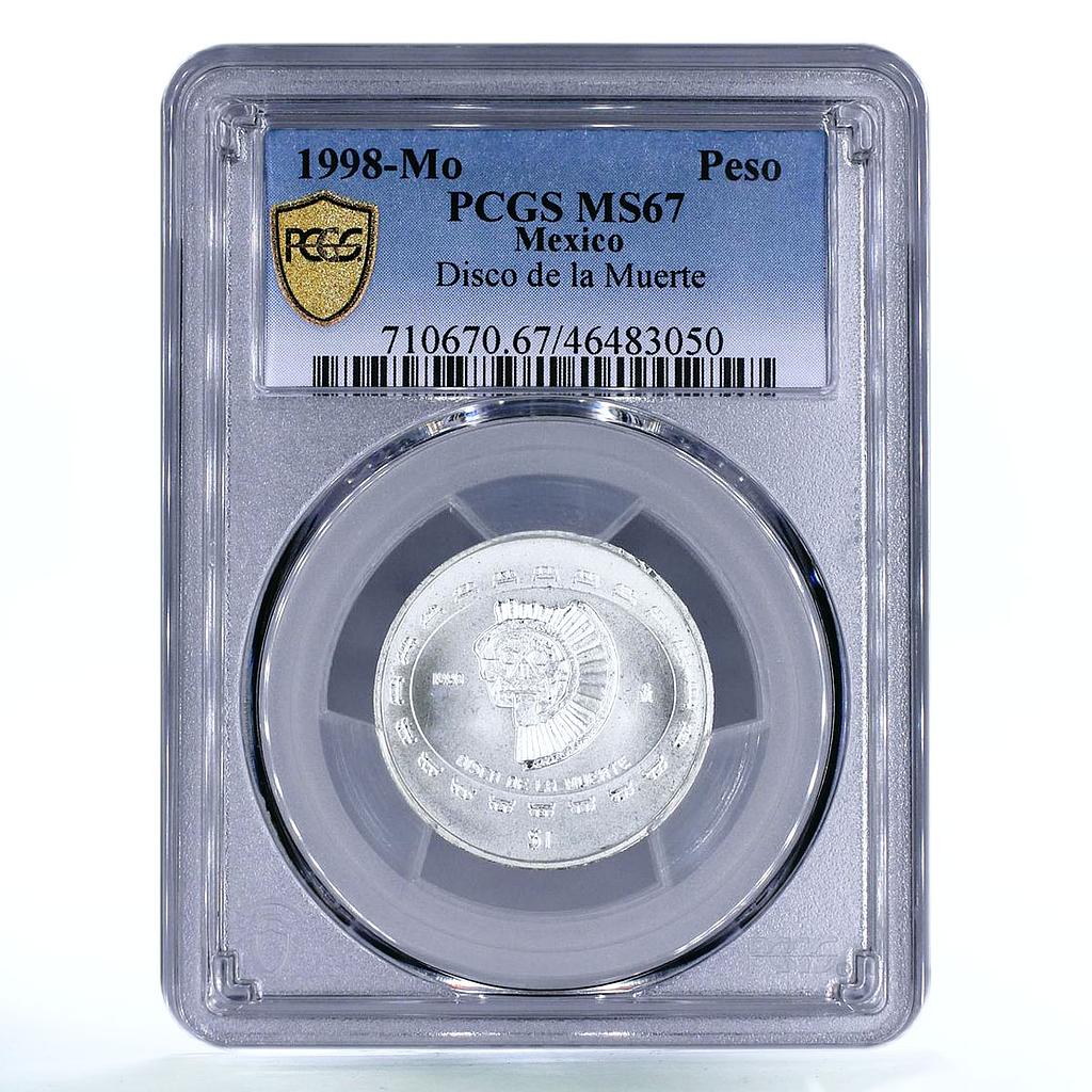 Mexico 1 peso Disco de La Muerte Disc of Death MS67 PCGS silver coin 1998