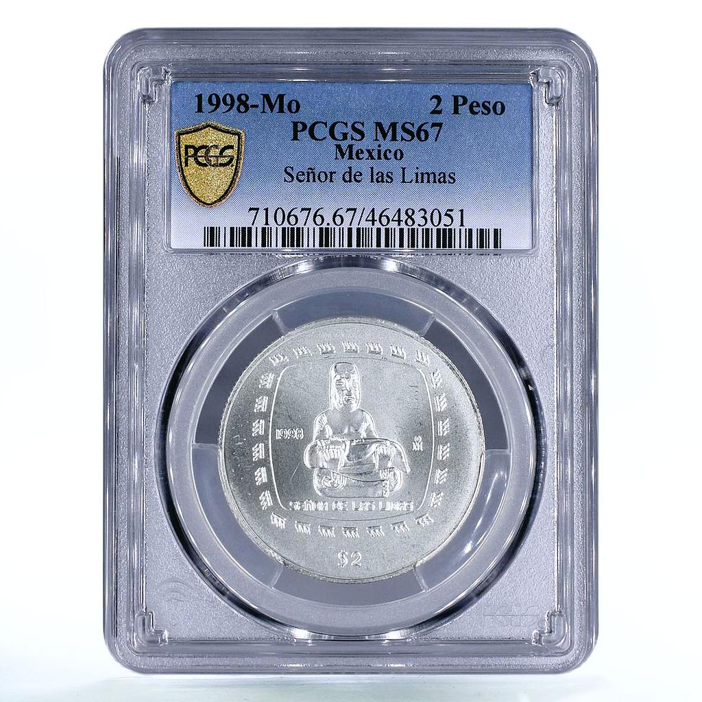 Mexico 2 pesos Senor de Las Limas Lord of Limes MS67 PCGS silver coin 1998