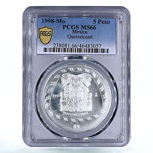 Mexico 5 pesos Precolombina Quetzalcoatl Toltec MS66 PCGS silver coin 1998
