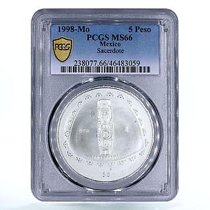 Mexico 5 pesos Precolombina Sacerdote Toltec Statue MS66 PCGS silver coin 1998