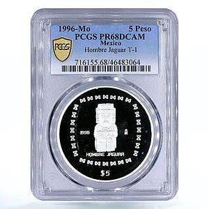 Mexico 5 pesos Statue Hombae Jaguar PR68 PCGS silver coin 1996