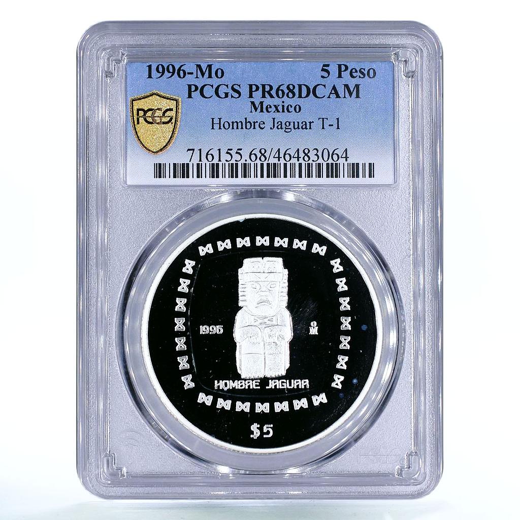 Mexico 5 pesos Statue Hombae Jaguar PR68 PCGS silver coin 1996