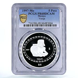 Mexico 5 pesos Precolombina Teotihuacan Vasija Statue PR68 PCGS silver coin 1997