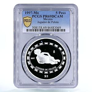 Mexico 5 pesos Precolombina Jugador de Pelota Statue PR69 PCGS silver coin 1997