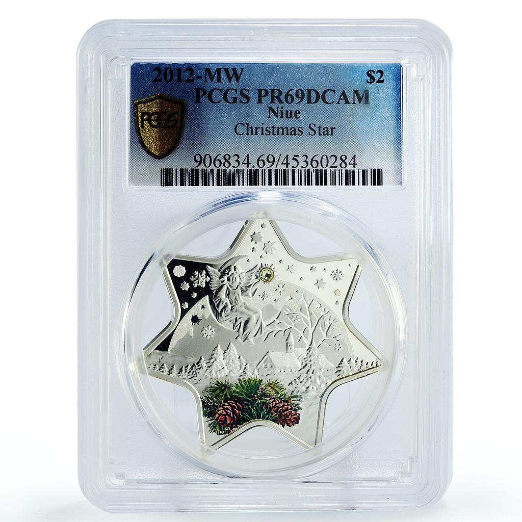 Niue 2 dollars Holidays Christmas Star Tree Angel Gifts PR69 PCGS Ag coin 2012