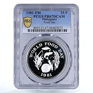 Philippines 25 piso FAO World Food Day Fish Fruits PR67 PCGS silver coin 1981