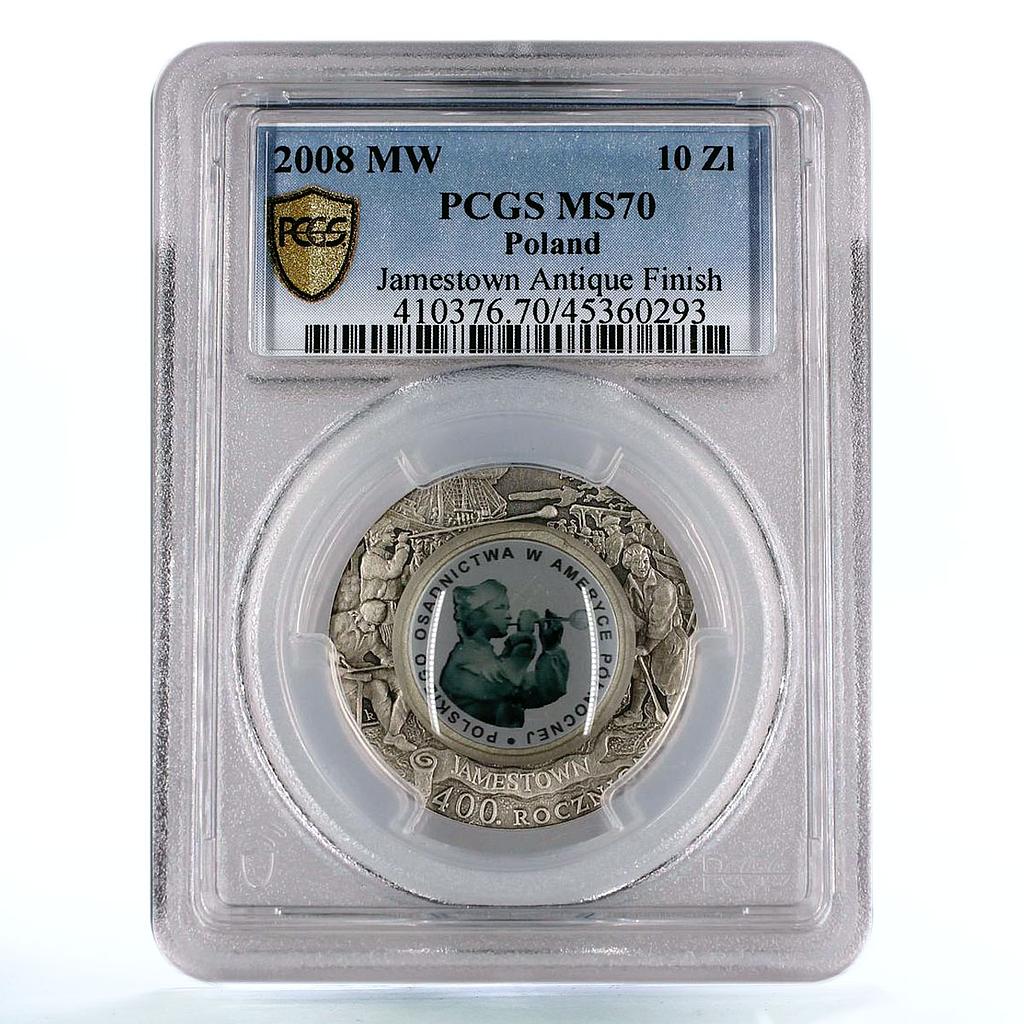 Poland 10 zlotych Jamestown Settlement Crafts Glassware MS70 PCGS Ag coin 2008