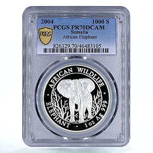 Somalia 1000 shillings African Wildlife Elephant PR70 PCGS silver coin 2004