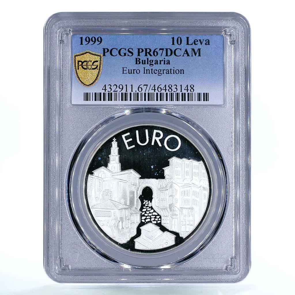 Bulgaria 10 leva Euro Integration Plovdiv City PR67 PCGS silver coin 1999