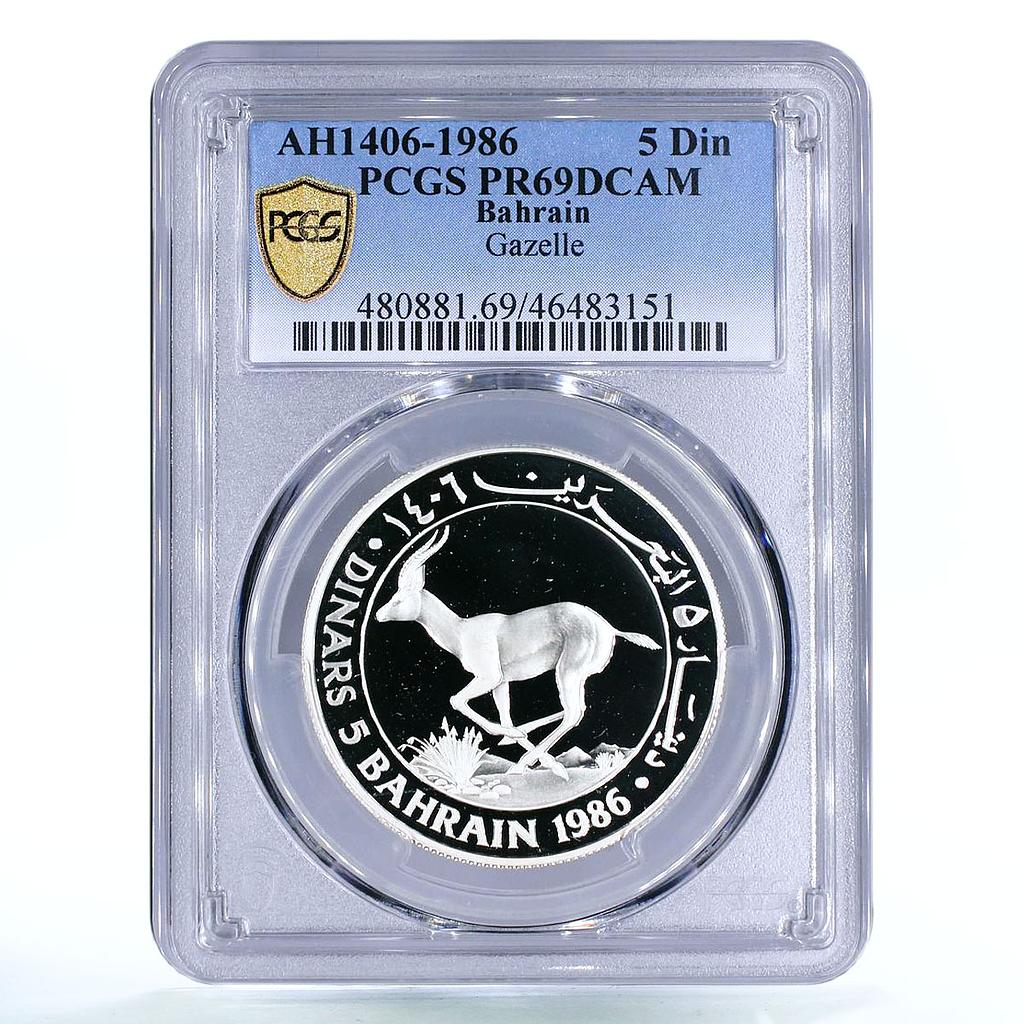 Bahrain 5 dinars World Wildlife Fund series Gazelle PR69 PCGS silver coin 1986