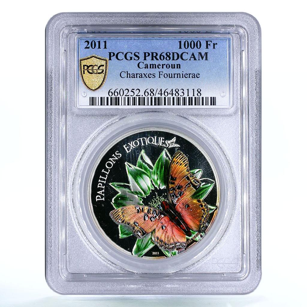 Cameroon 1000 francs Charaxes Fournierae Butterfly Fauna PR68 PCGS Ag coin 2011