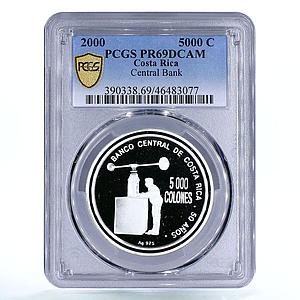 Costa Rica 5000 colones Central Bank Screw Press Worker PR69 PCGS Ag coin 2000