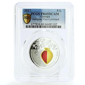 Georgia 5 lari Georgian Wine and Bordeux Wine Museum PR69 PCGS silver coin 2017