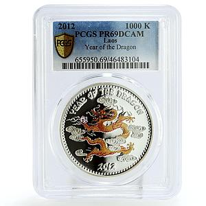 Laos 1000 kip Lunar Calendar Year of the Dragon PR69 PCGS colored Ag coin 2012