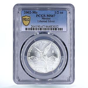 Mexico 1/2 onza Libertad Angel of Independence MS67 PCGS silver coin 2002