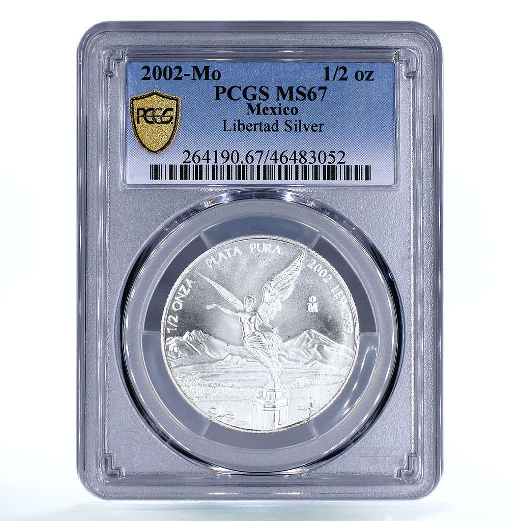 Mexico 1/2 onza Libertad Angel of Independence MS67 PCGS silver coin 2002