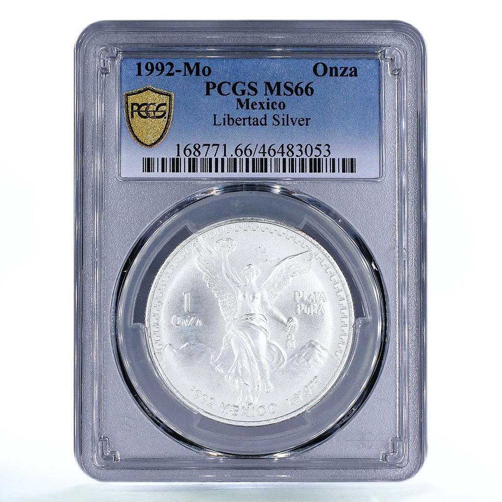 Mexico 1 onza Libertad Angel of Independence MS66 PCGS silver coin 1992