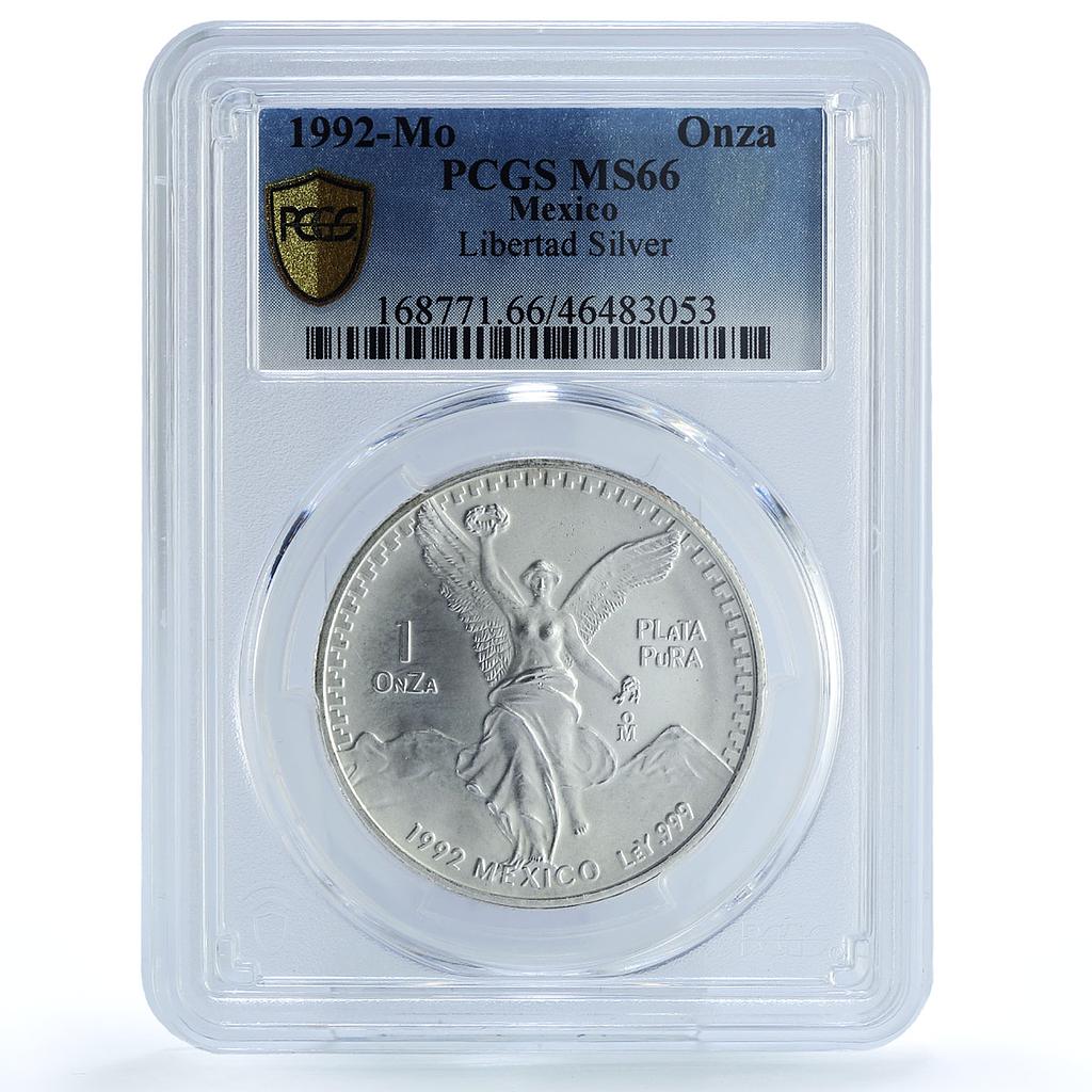 Mexico 1 onza Libertad Angel of Independence MS66 PCGS silver coin 1992 Mexico 1 onza Libertad Angel of Independence MS66 PCGS silver coin 1992