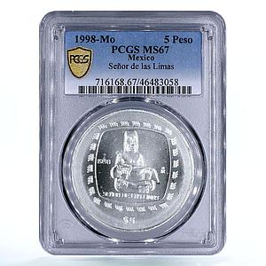 Mexico 5 pesos Senor de Las Limas Lord of Limes MS67 PCGS silver coin 1998