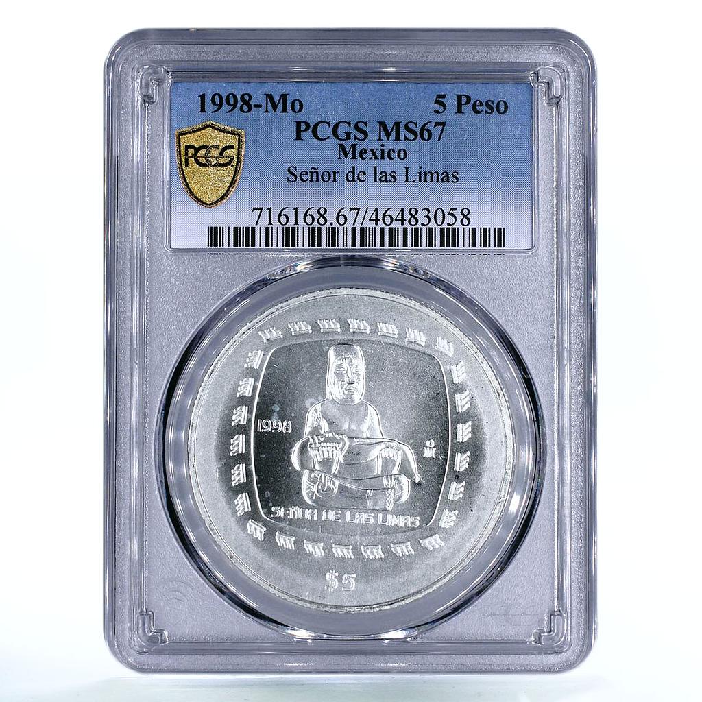 Mexico 5 pesos Senor de Las Limas Lord of Limes MS67 PCGS silver coin 1998