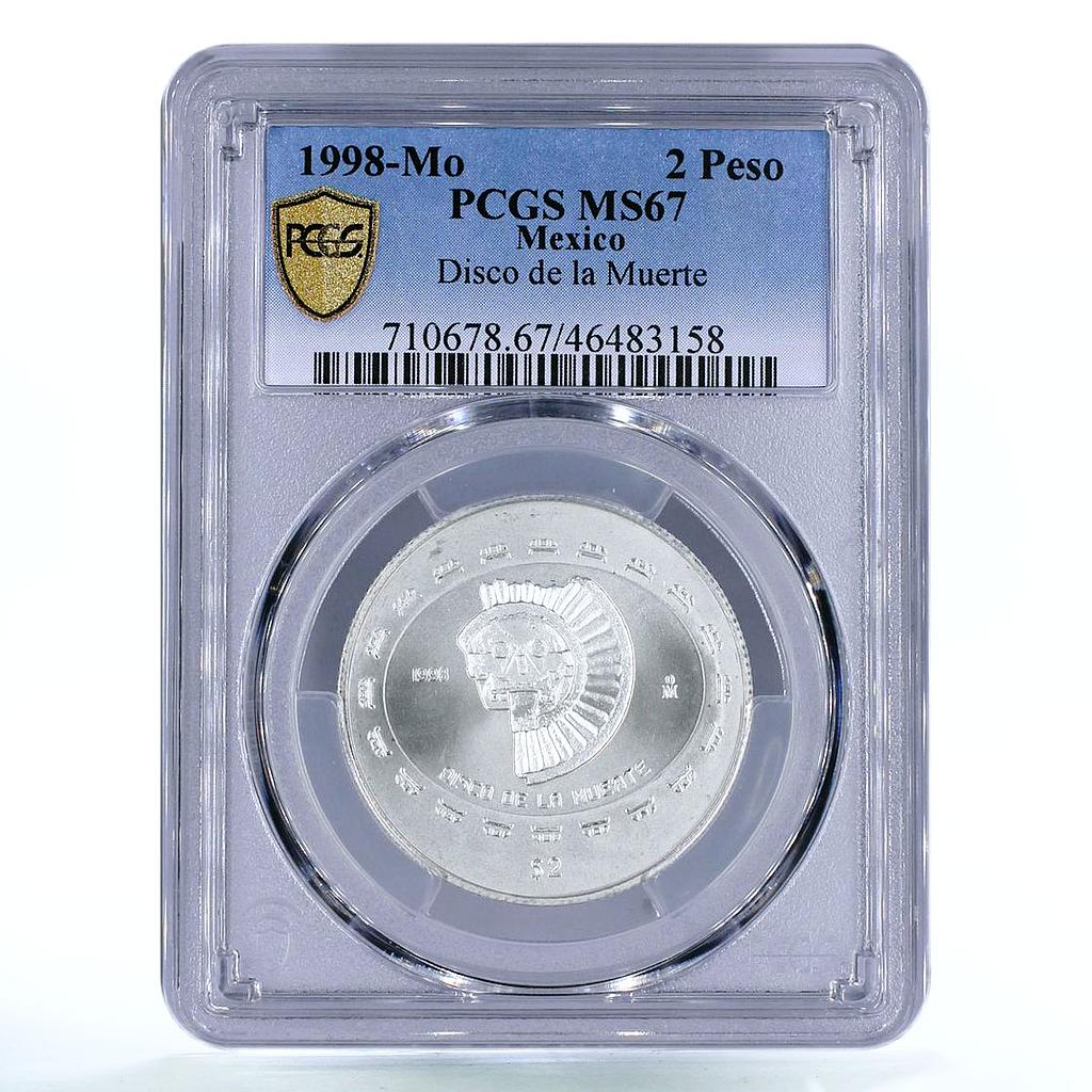 Mexico 2 pesos Disco de La Muerte Disc of Death MS67 PCGS silver coin 1998