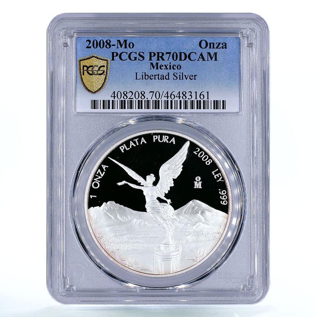 Mexico 1 onza Libertad Angel of Independence PR70 PCGS silver coin 2008
