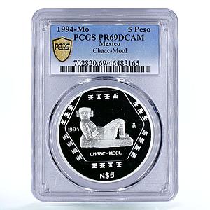 Mexico 5 pesos Precolombina Chaac Mool Sculpture PR69 PCGS silver coin 1994