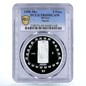 Mexico 5 pesos Precolombina Animal Jaguar Sculpture PR69 PCGS silver coin 1998
