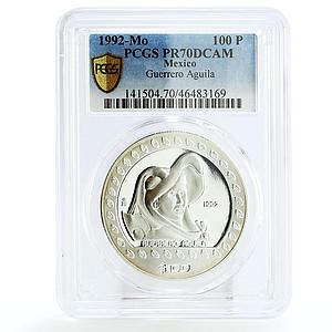 Mexico 100 pesos Guerrero Aguila Eagle Warrior Statue PR70 PCGS silver coin 1992