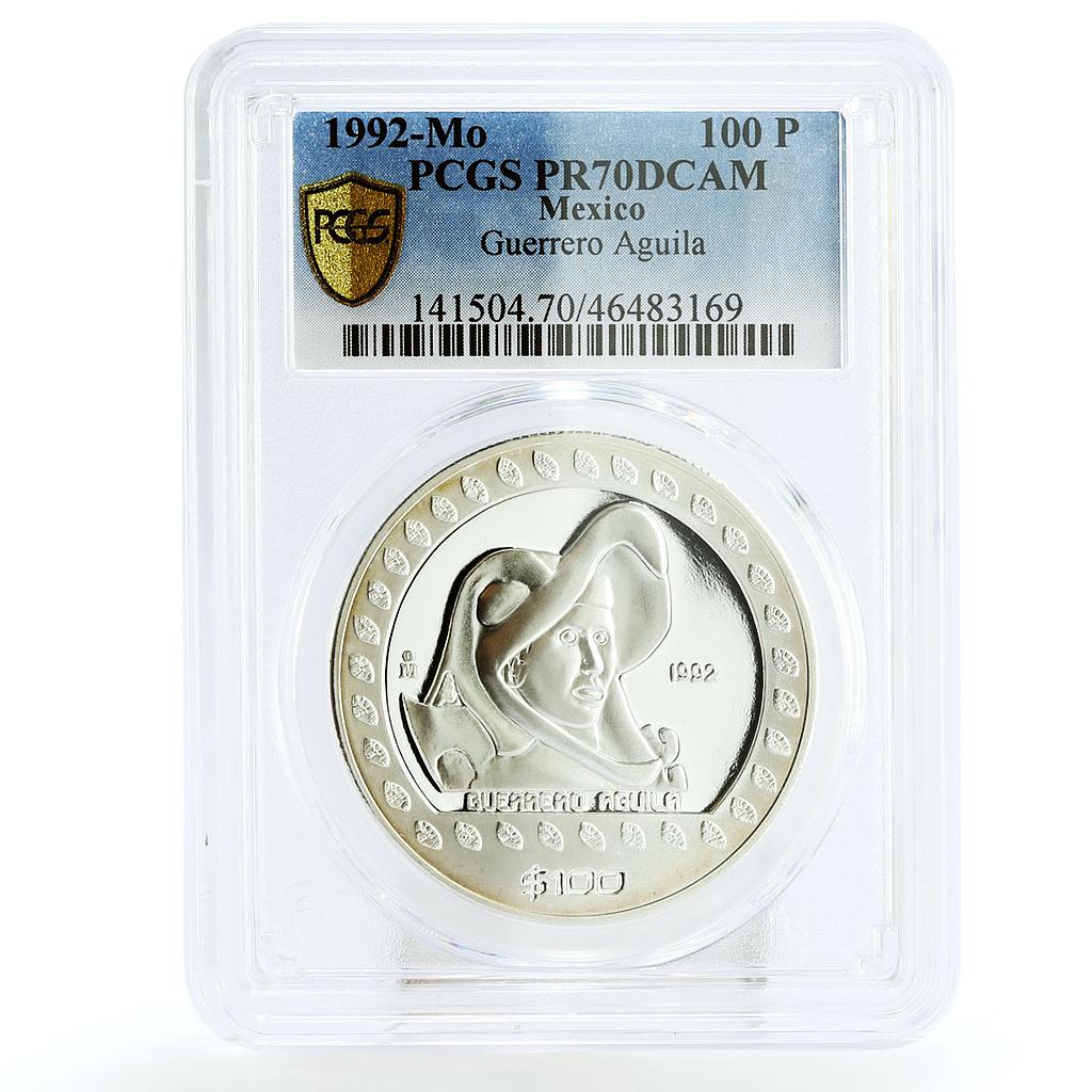Mexico 100 pesos Guerrero Aguila Eagle Warrior Statue PR70 PCGS silver coin 1992