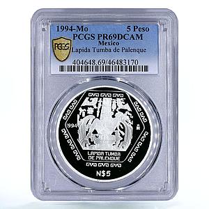 Mexico 5 pesos Precolombina Lapida Tumba de Palenque PR69 PCGS silver coin 1994