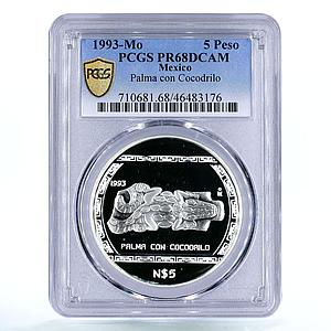 Mexico 5 pesos Precolombina Palma Con Cocodrilo PR68 PCGS silver coin 1993
