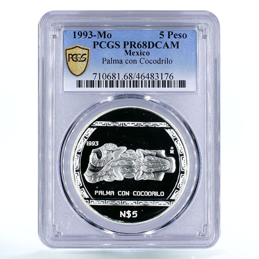 Mexico 5 pesos Precolombina Palma Con Cocodrilo PR68 PCGS silver coin 1993