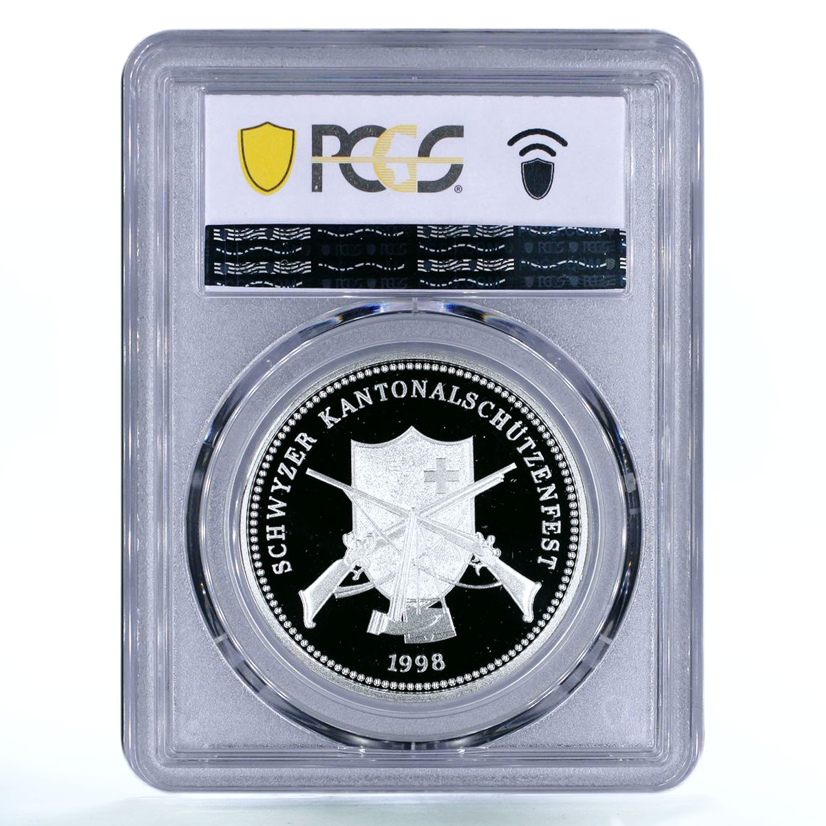 Switzerland 50 francs Schwyz Shooting Festival Soldier PR69 PCGS Ag coin 1998