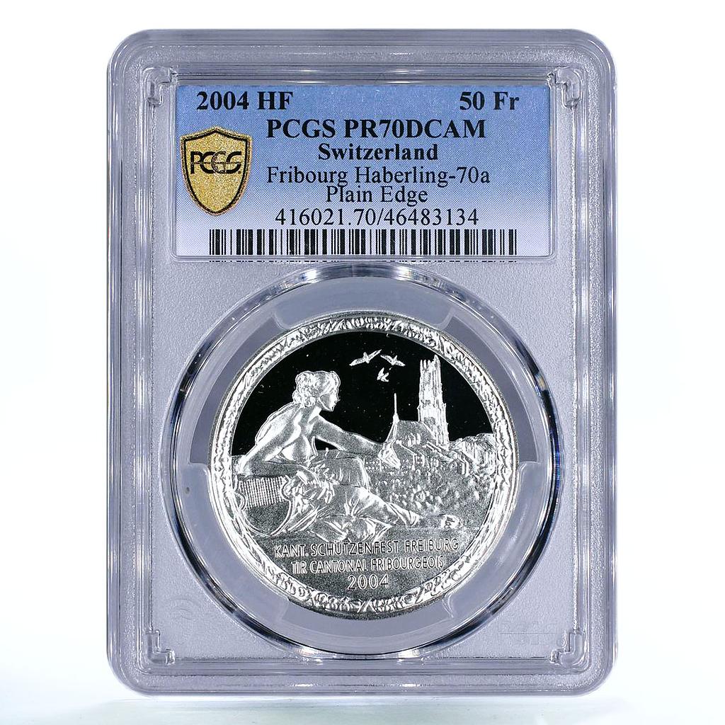 Switzerland 50 francs Fribourg Shooting Festival Birds PR70 PCGS Ag coin 2004