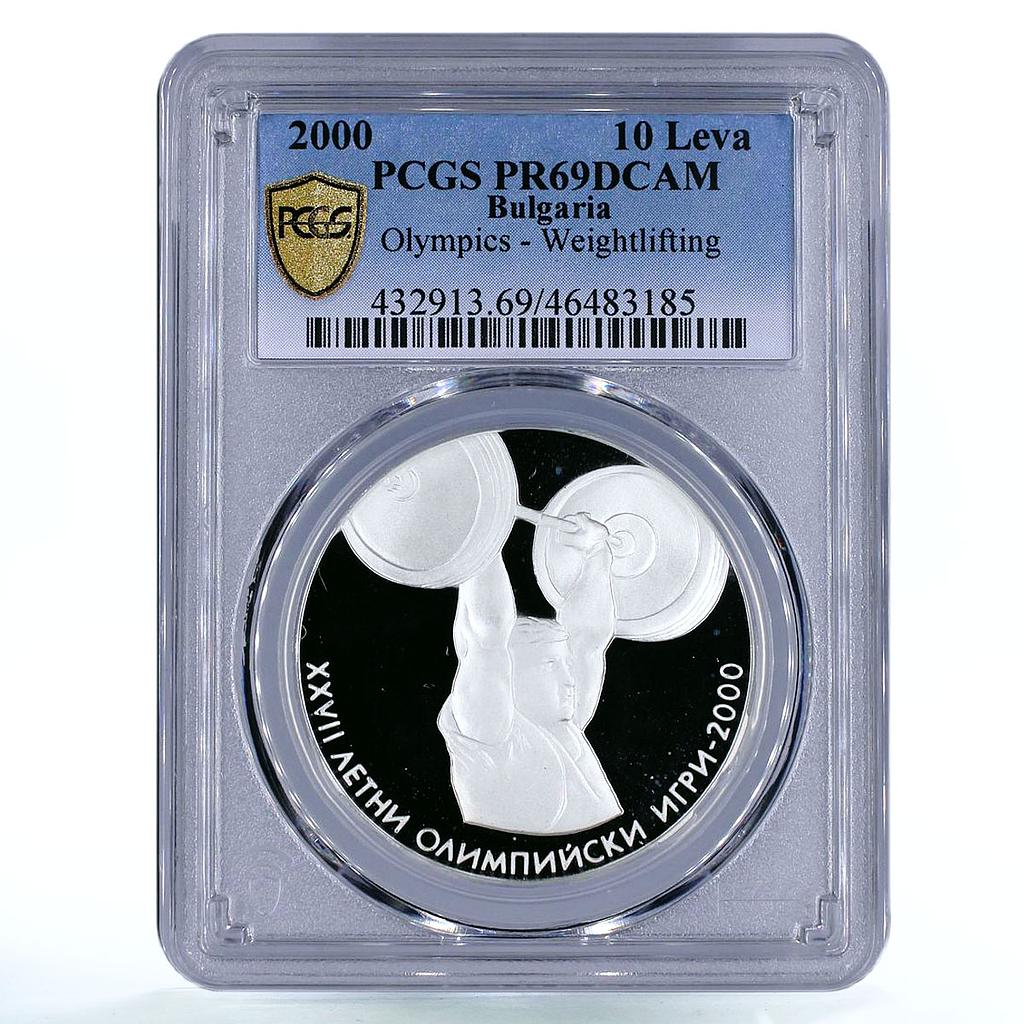 Bulgaria 10 leva 27 Summer Olympic Games Weightlifting PR69 PCGS silver 2000