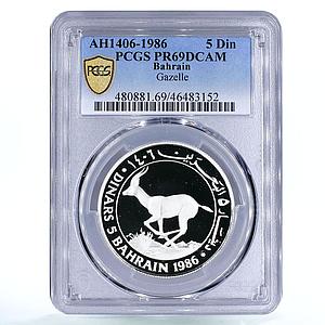 Bahrain 5 dinars World Wildlife Fund series Gazelle PR69 PCGS silver coin 1986