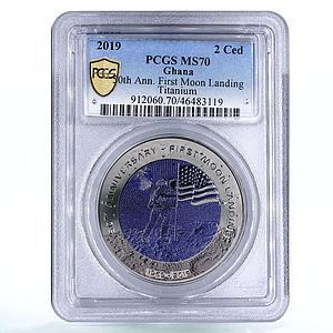Ghana 2 cedis 50 Years Moon Landing Astronaut Space MS70 PCGS titanium coin 2019